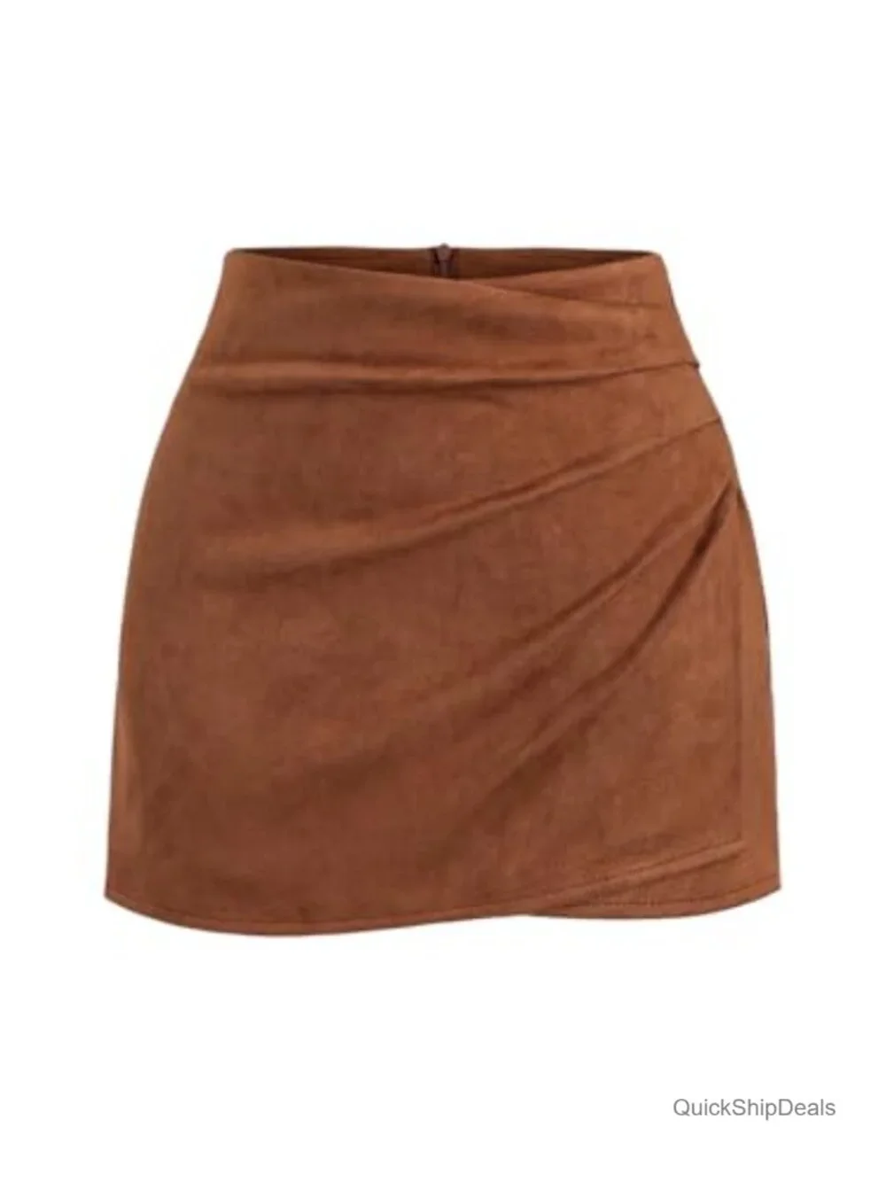 Women's Suede Mini Skirt Ruched Bodycon Wrap Y2K Zipper Skirt